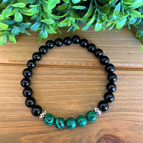 New Mens Black Agate ++  & Malachite Bracelet - Picture 3 of 3